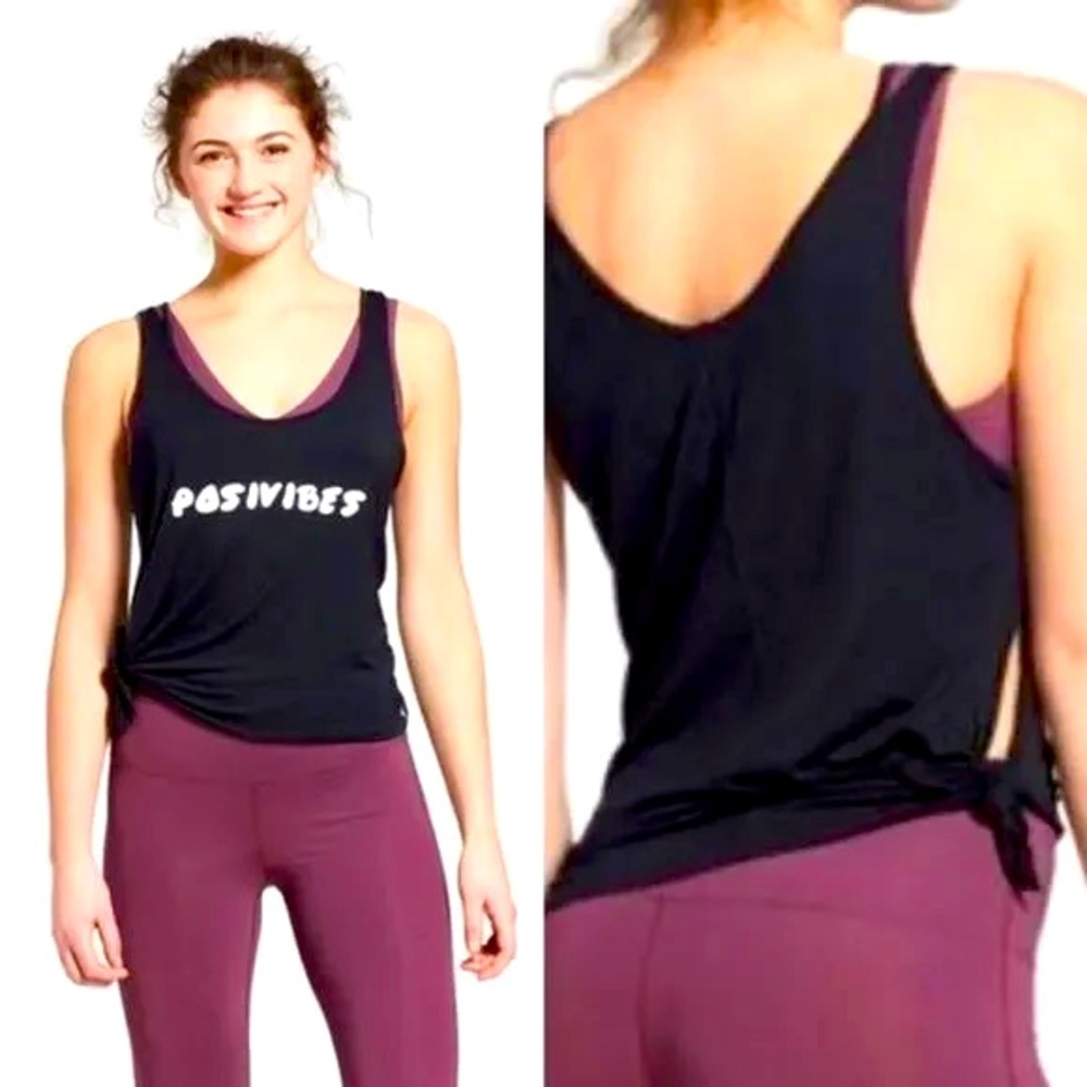 Joy Lab ‘Posivibes’ Black Tank Side Slit Tie Tank Top, sz XXL